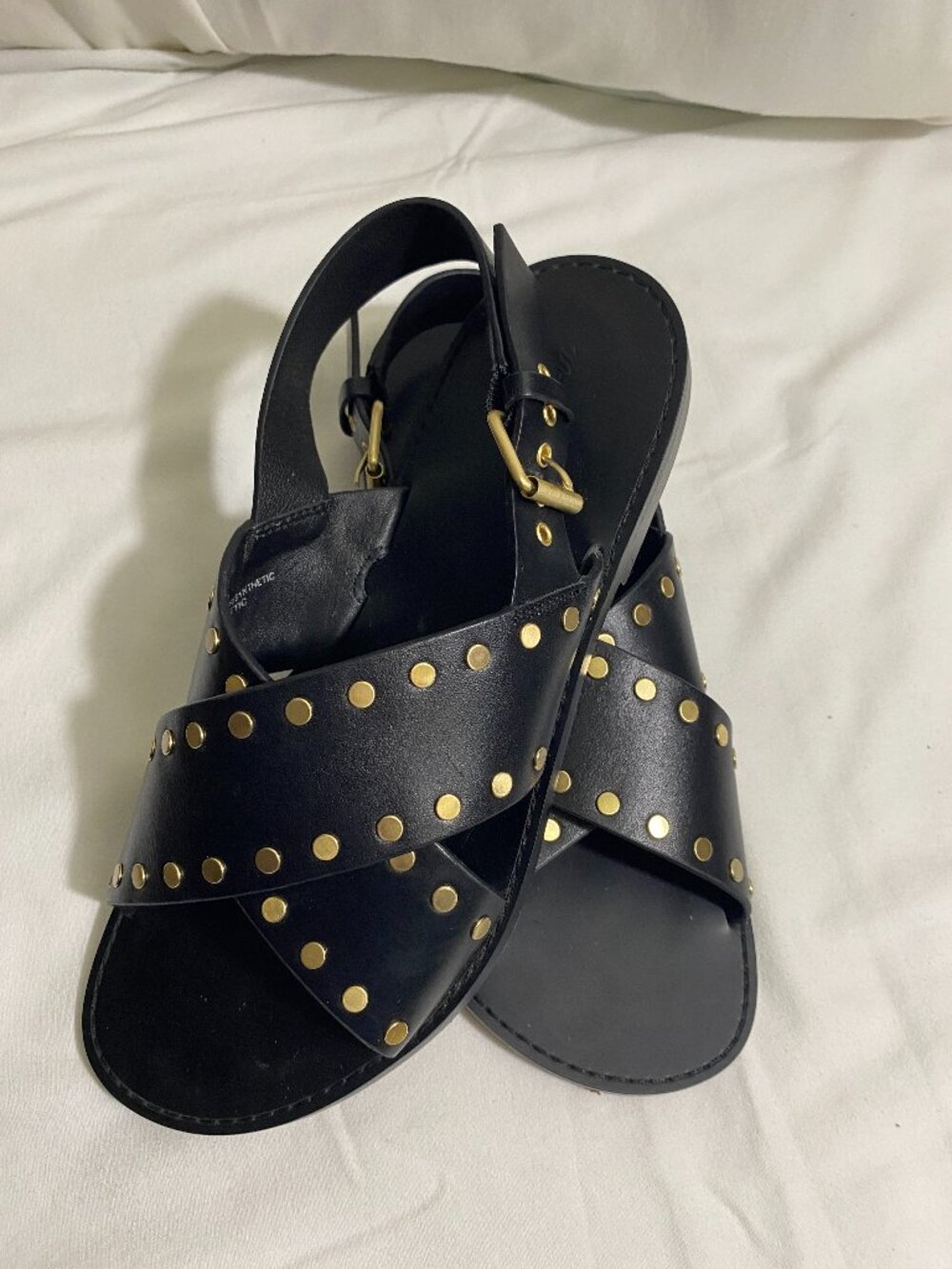 Madewell Studded Leather Slingback Sandals Black Gold Size 8 Women's